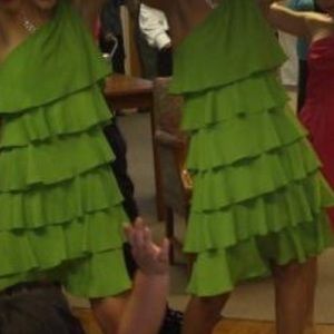 Green tiered 1 shoulder dress
